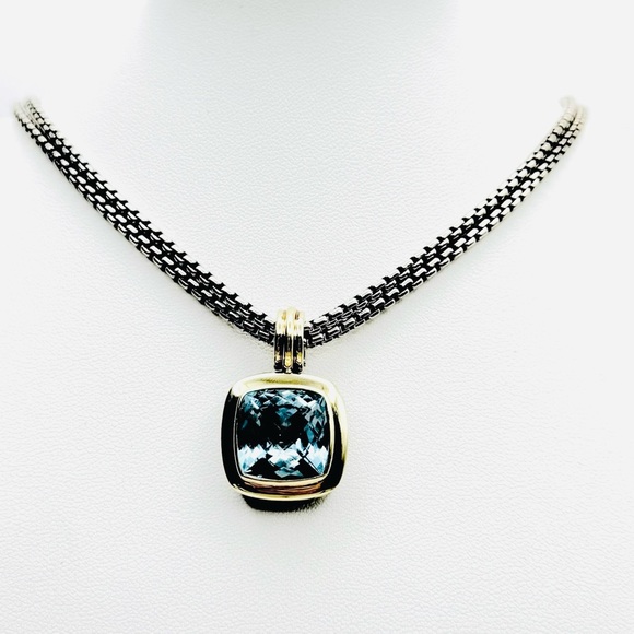 David Yurman Albion 14mm Blue Topaz Pendant Enhancer With Gold - Picture 2 of 6